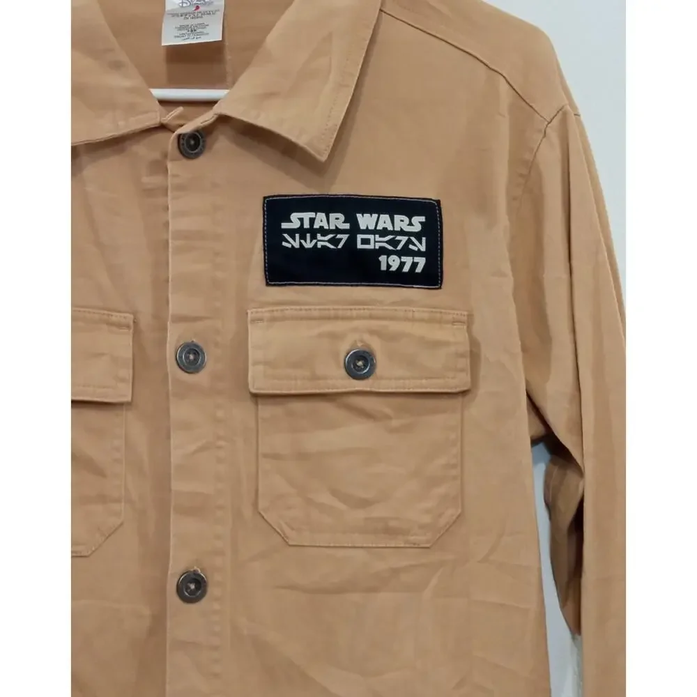 Disney Parks Star Wars Mens Brown 1977 Patch Rebal Button Up Long Sleeve Size XS - Picture 3 of 10